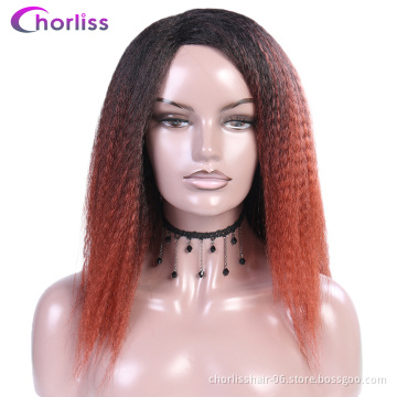 Hot Sale 2020Cheap 180%Density Natural Fashion Purple Brown Blonde Ombre Afro YAKI Kinky Synthetic Hair Wigs For Black Women